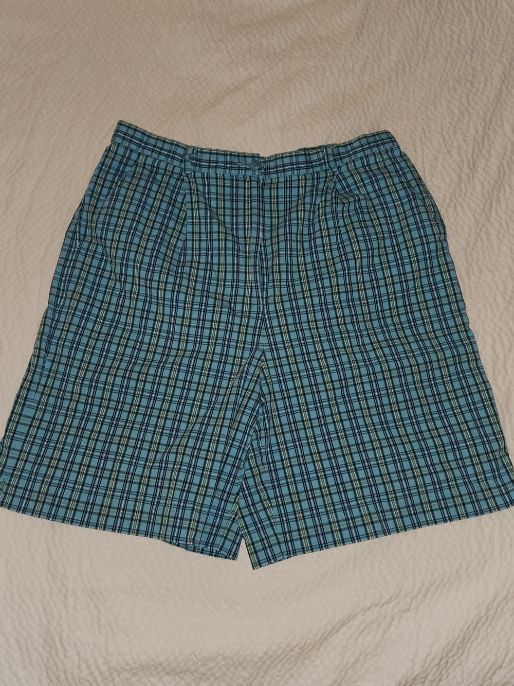 L8z Golf Women’s Athletic Plaid Shorts in Teal Blue